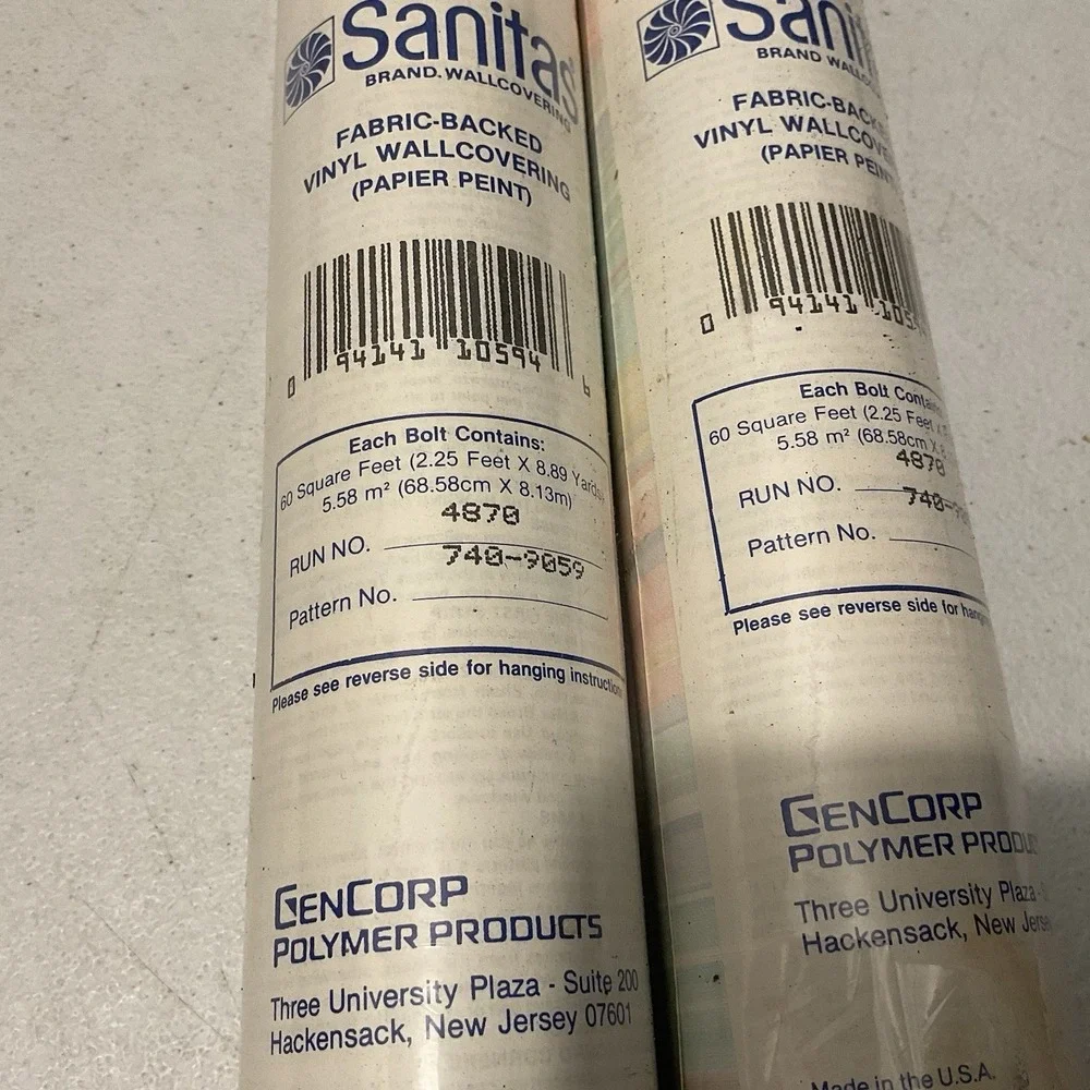 3 Rolls Vtg Sanitas Fabric Backed Vinyl Wallpaper Pattern Pastel Stripe Cottage